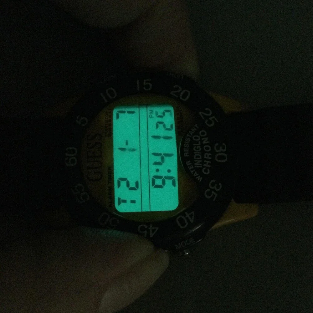 Vintage Guess Indiglo Chrono Men Watch 40mm Yellow Dial Black Rubber New Battery